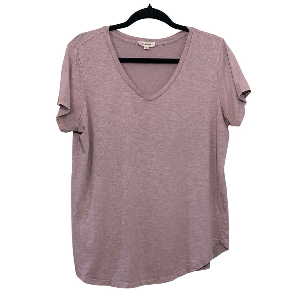 Soft Mauve Effortless V-Neck Top Womens XL Short Sleeve Tee - Picture 2 of 8
